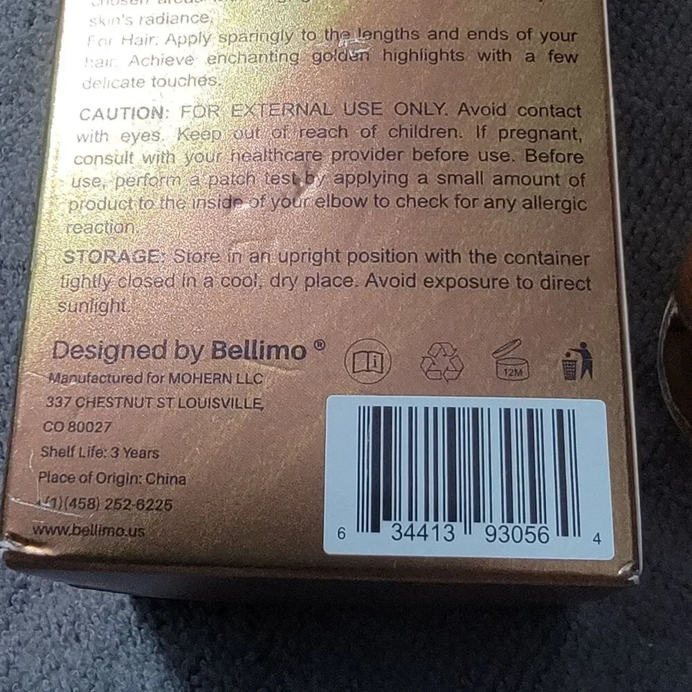 Bellimo Natural Enhanced Shimmer Dry Oil Amber New in Box